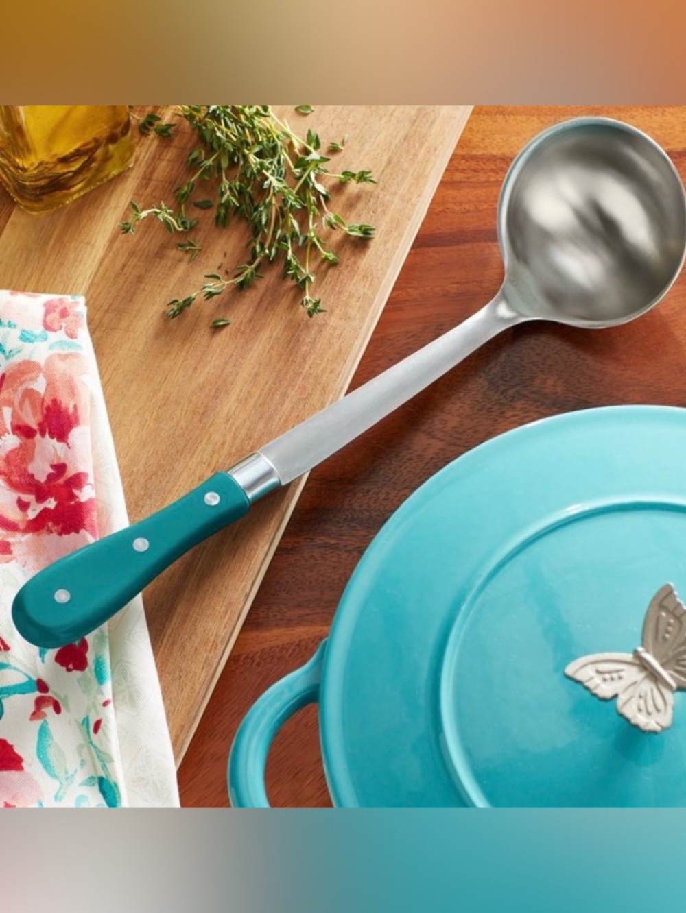 🌺 New Pioneer Woman Dark Teal Ladle - Serving Spoon for Soup